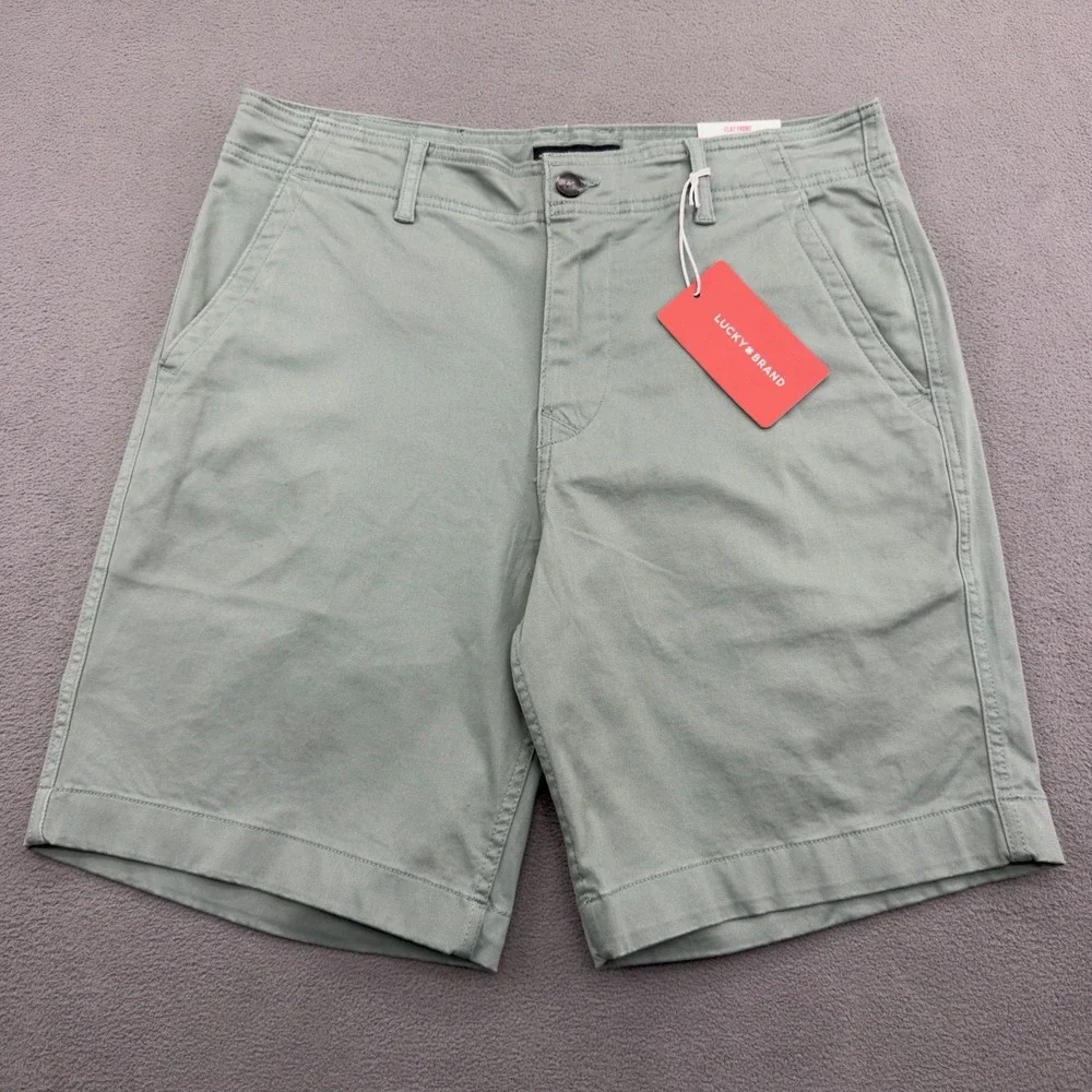 Lucky Brand Flat Front Shorts Mens 33 Sage Green Twill Performance Stretch 9